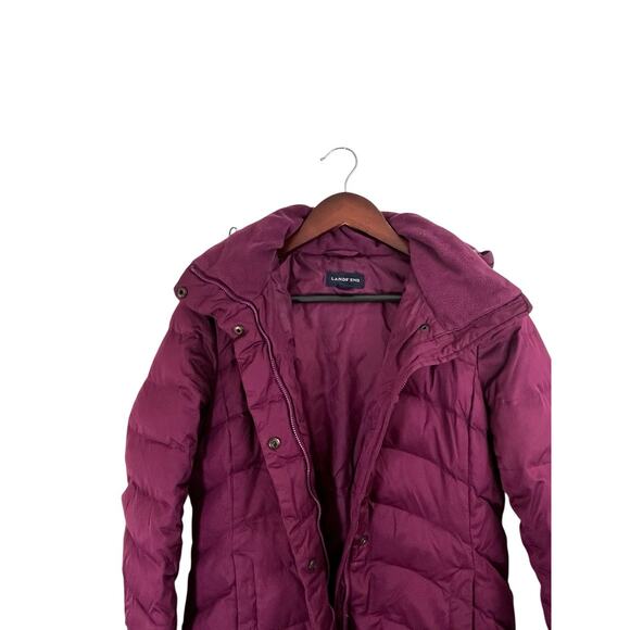 Lands' End Women's Jacket Puffer Coat XS Down Maroon Magenta Removable Hood Midi - Picture 5 of 11